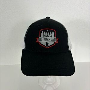 Minnesota State Of Hockey Black w/ White Mesh Back Baseball Hat